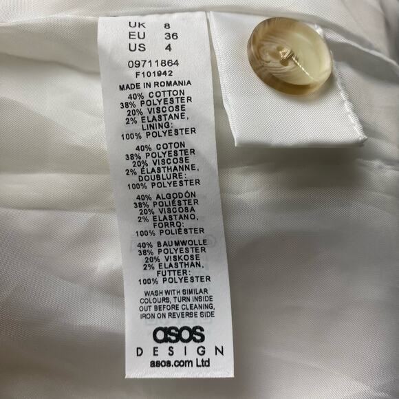 NWOT Asos Design Textured Single Breasted Blazer White Ivory Split Sleeve Size 4 - Picture 9 of 10